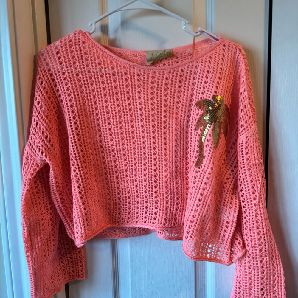 Pink Knit Sweater with Sequin Detail